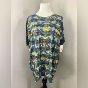 LuLaRoe Irma Tunic Style Top NWT Multicolor Abstract Stripes Blue Yellow Purple